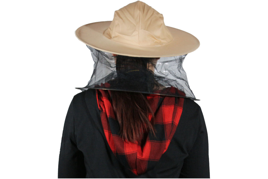 Imkerhut hellbeige mit Schleier schwarz und Kordelzug gelb