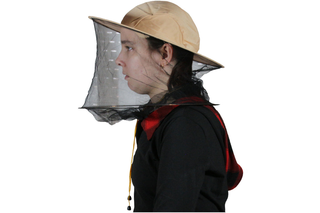 Imkerhut hellbeige mit Schleier schwarz und Kordelzug gelb