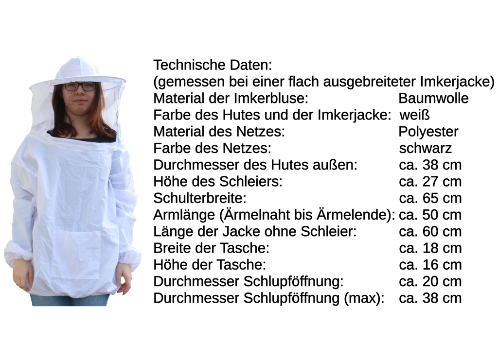 Imkerjacke mit abnehmbaren Schleier in Universalgröße und imprägnierte Imkerhandschuhe im Set