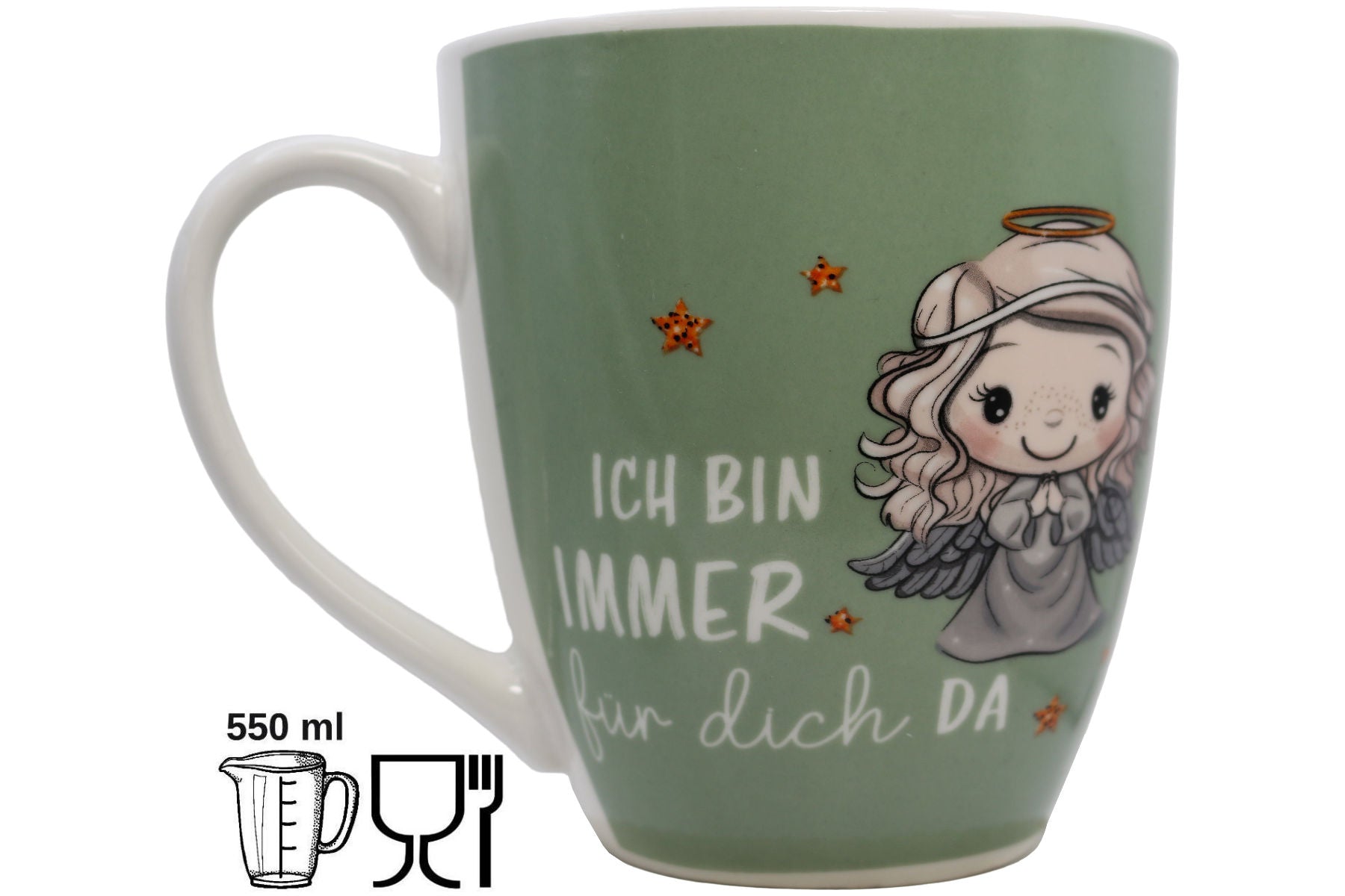 Jumbo Tasse XXL 550 ml Schutzengel lindgrün "ICH BIN IMMER für dich DA"
