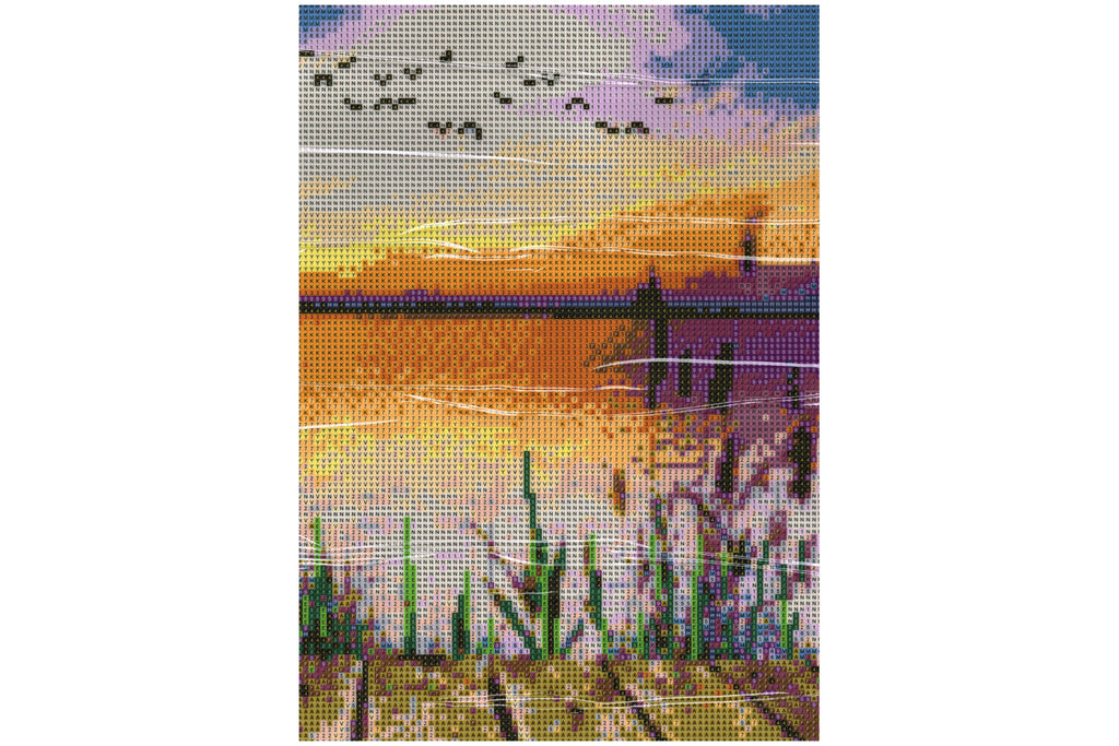 See vom Steg mit Schilf Diamond Painting 20 Farben 300  x 400 mm W1256