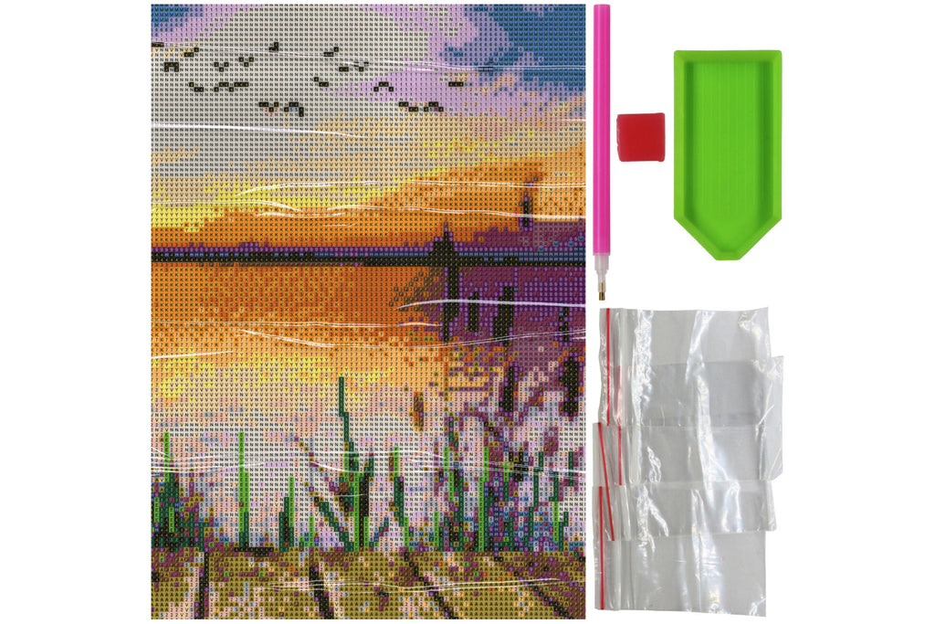 See vom Steg mit Schilf Diamond Painting 20 Farben 300  x 400 mm W1256