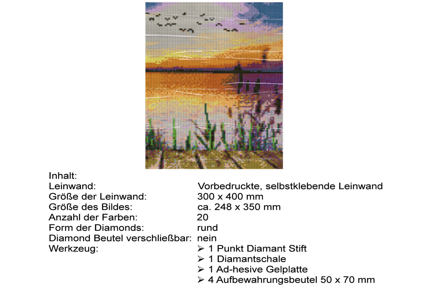 See vom Steg Schilf Meer Diamond Painting 20 Farben 300  x 400 mm W1256