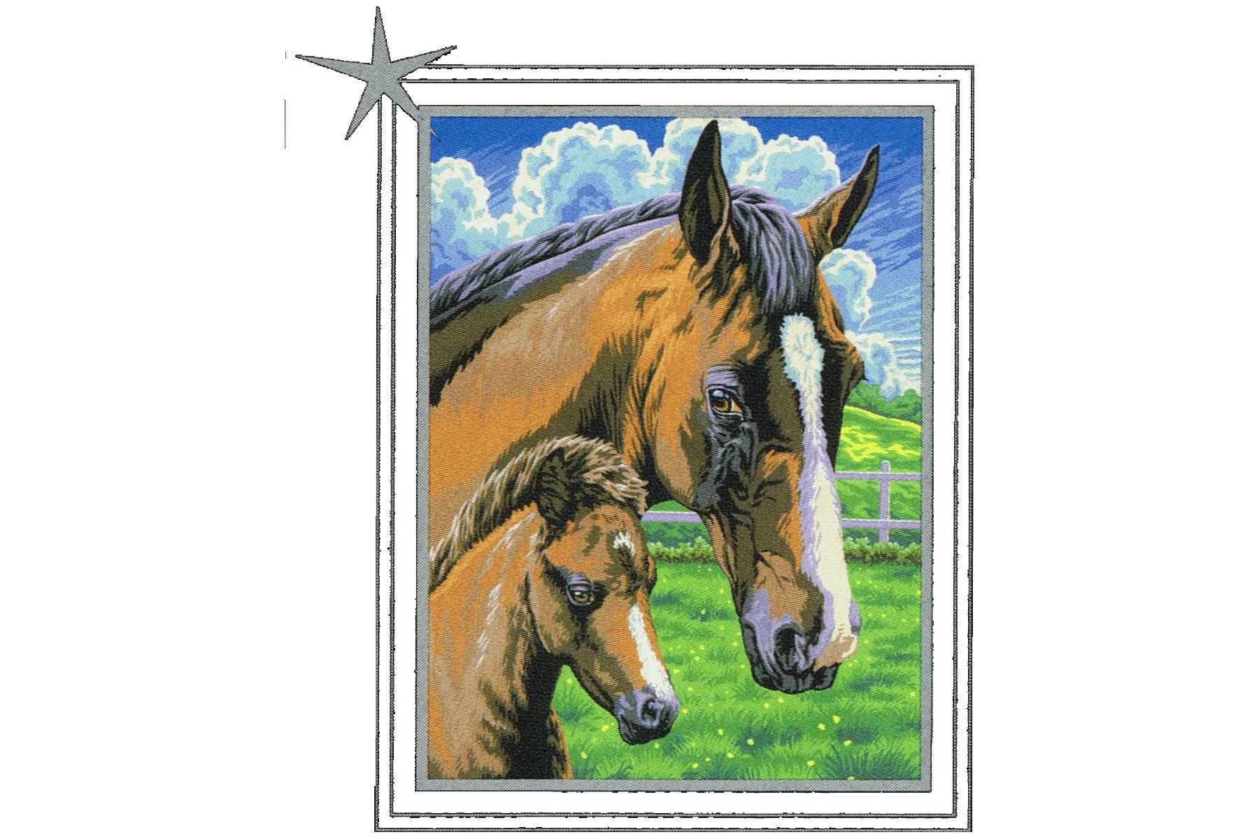 Stute mit Fohlen Sequin Art 0030 Malen nach Zahlen Kinder ab 8 Jahre 22x30 cm
