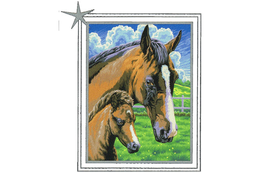 Stute mit Fohlen Sequin Art 0030 Malen nach Zahlen Kinder ab 8 Jahre 22x30 cm