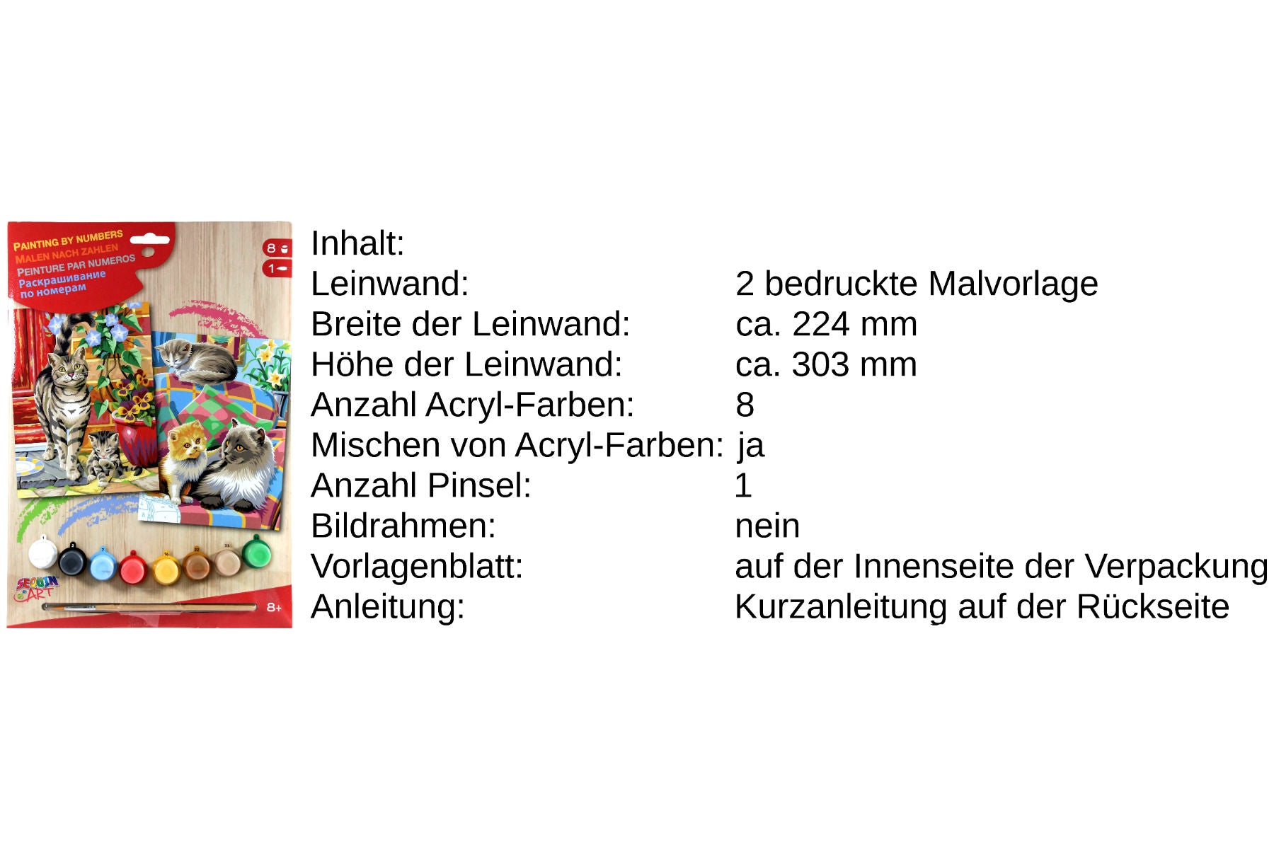 Katzen 2er-Set Sequin Art 0213 Malen nach Zahlen ab 8 Jahre 224x303 mm