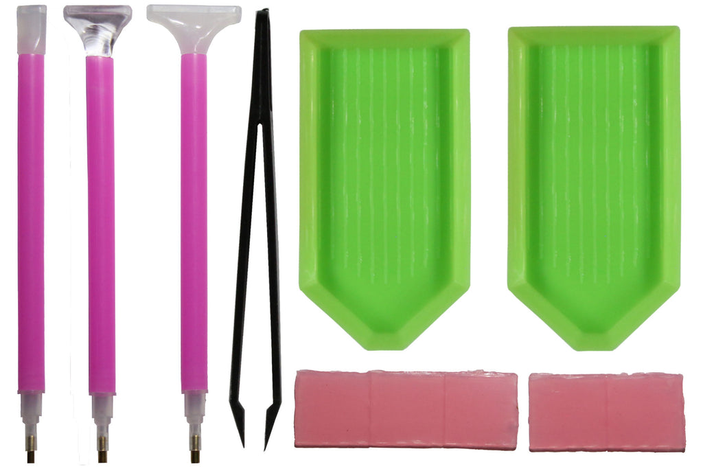 Diamond Painting 11-teilig Zubehör-Set 3 Stifte 2 Schalen 5 Kleber Pinzette