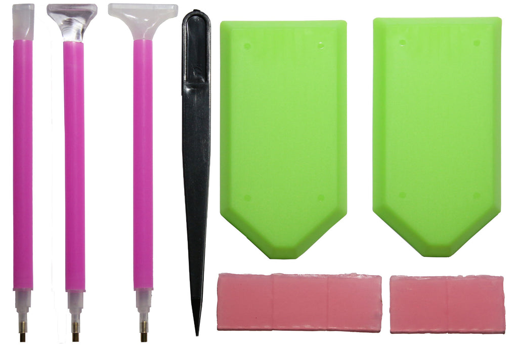 Diamond Painting 11-teilig Zubehör-Set 3 Stifte 2 Schalen 5 Kleber Pinzette