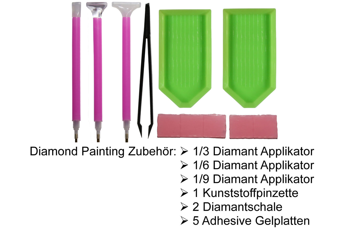 Diamond Painting 11-teilig Zubehör-Set 3 Stifte 2 Schalen 5 Kleber Pinzette