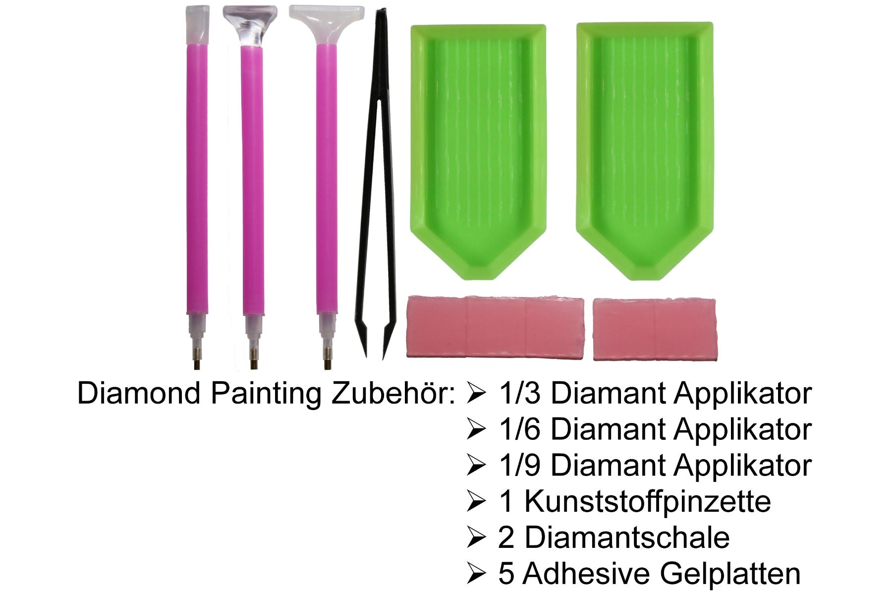 Diamond Painting 11-teilig Zubehör-Set 3 Stifte 2 Schalen 5 Kleber Pinzette