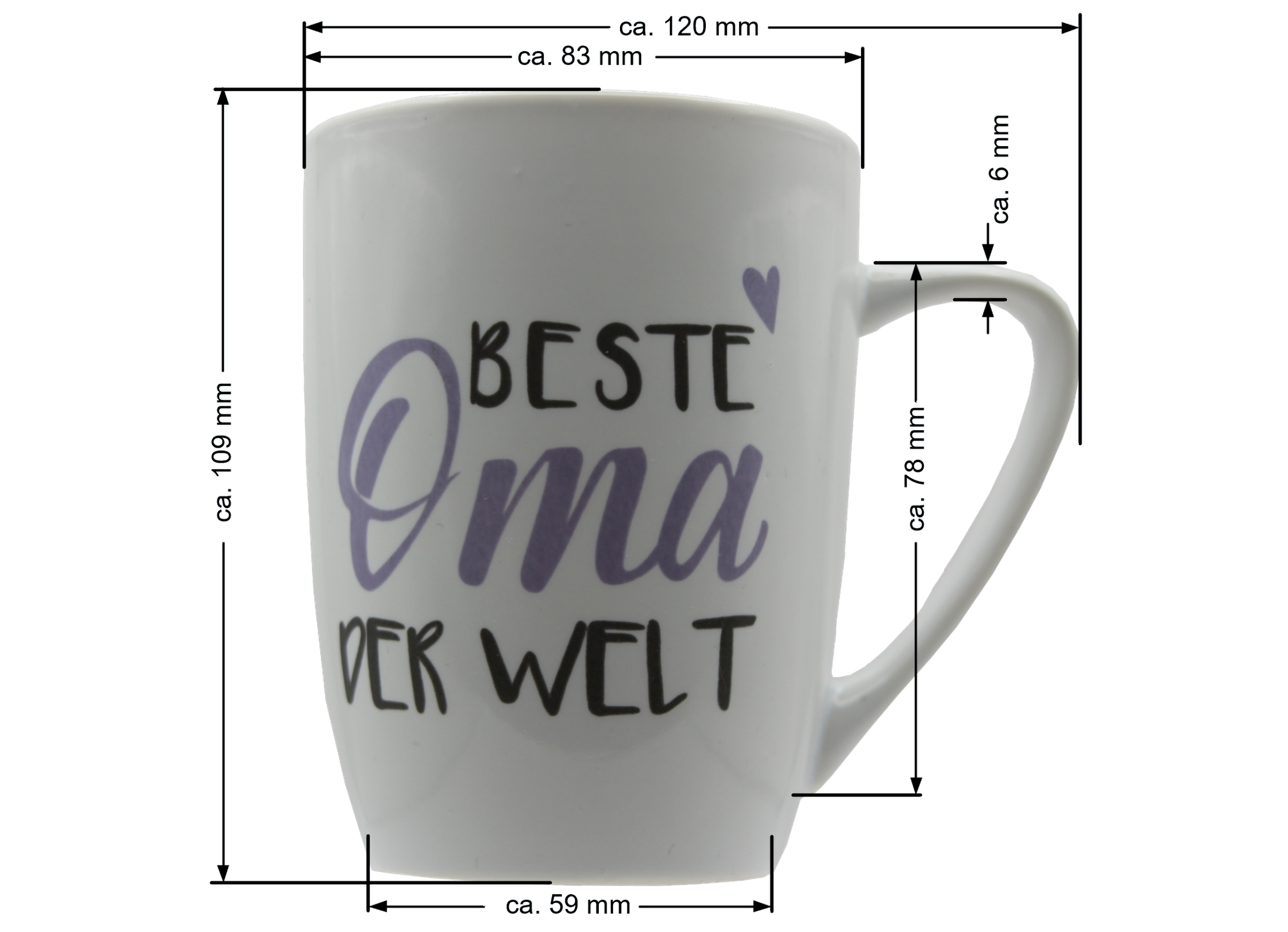 Jumbo Tasse XXL 380 ml 2er-Set mit Schriftzug "Beste Oma der Welt" bzw. "Bester Opa der Welt"