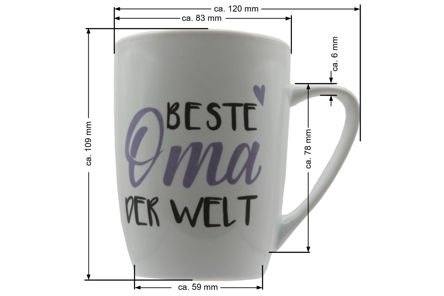 Jumbo Tasse XXL 380 ml mit Schriftzug "Beste Oma der Welt" auf 2 Seiten