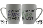Jumbo Tasse XXL 380 ml 2er-Set mit Schriftzug "Beste Oma der Welt" bzw. "Bester Opa der Welt"