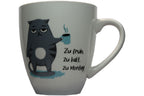 Jumbo Tasse XXL 880 ml stehende Katze mit Tasse und Schriftzug "zu früh .... zu kalt .... zu Montag!"