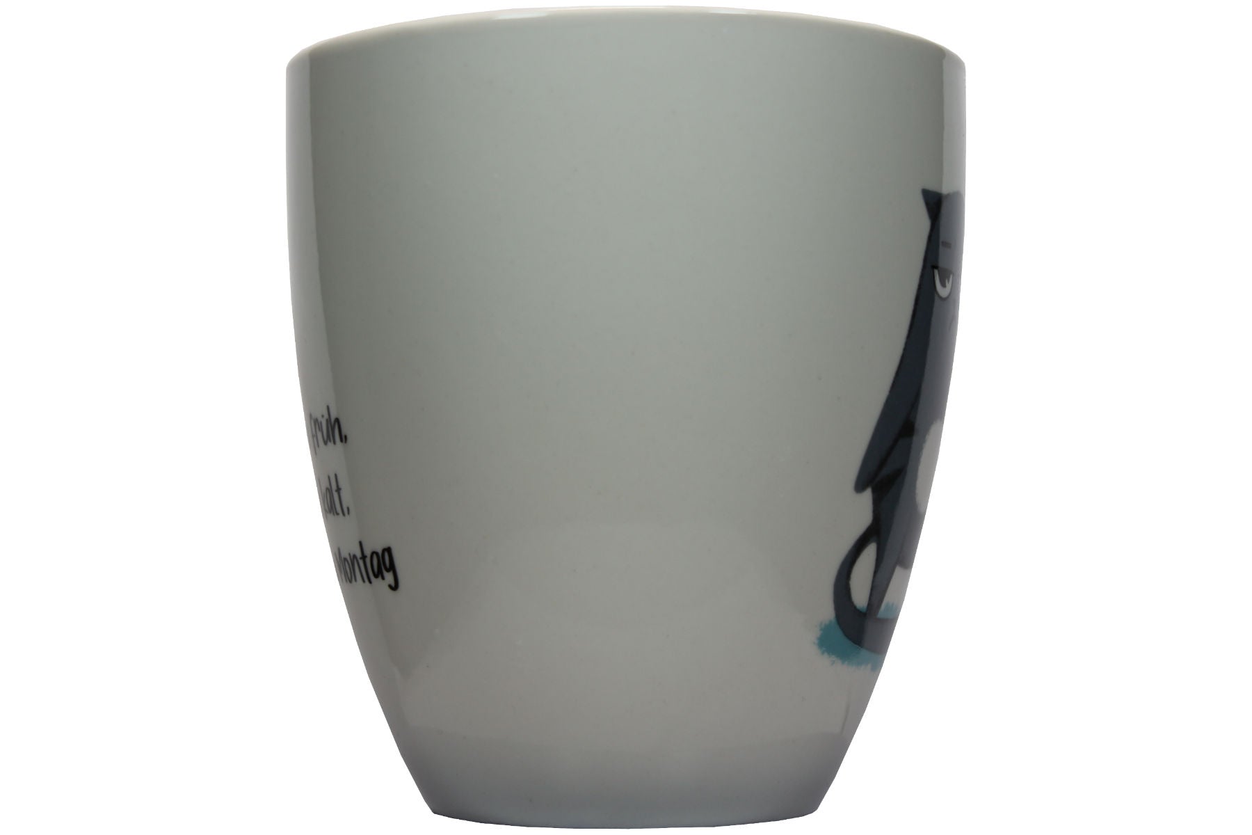 Jumbo Tasse XXL 880 ml stehende Katze mit Tasse und Schriftzug "zu früh .... zu kalt .... zu Montag!"
