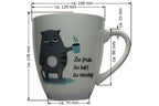 Jumbo Tasse XXL 880 ml stehende Katze mit Tasse und Schriftzug "zu früh .... zu kalt .... zu Montag!"
