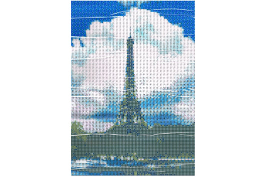 Eiffelturm vor Wolken mit Seine Diamond Painting 20 Farben 30x40 cm B9043
