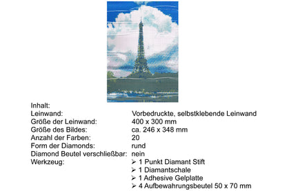 Eiffelturm vor Wolken mit Seine Diamond Painting 20 Farben 30x40 cm B9043