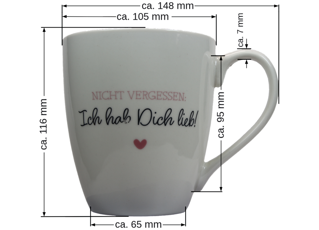 Jumbo Tasse XXL 550 ml mit Schriftzug "Nicht vergessen: Ich hab Dich lieb"