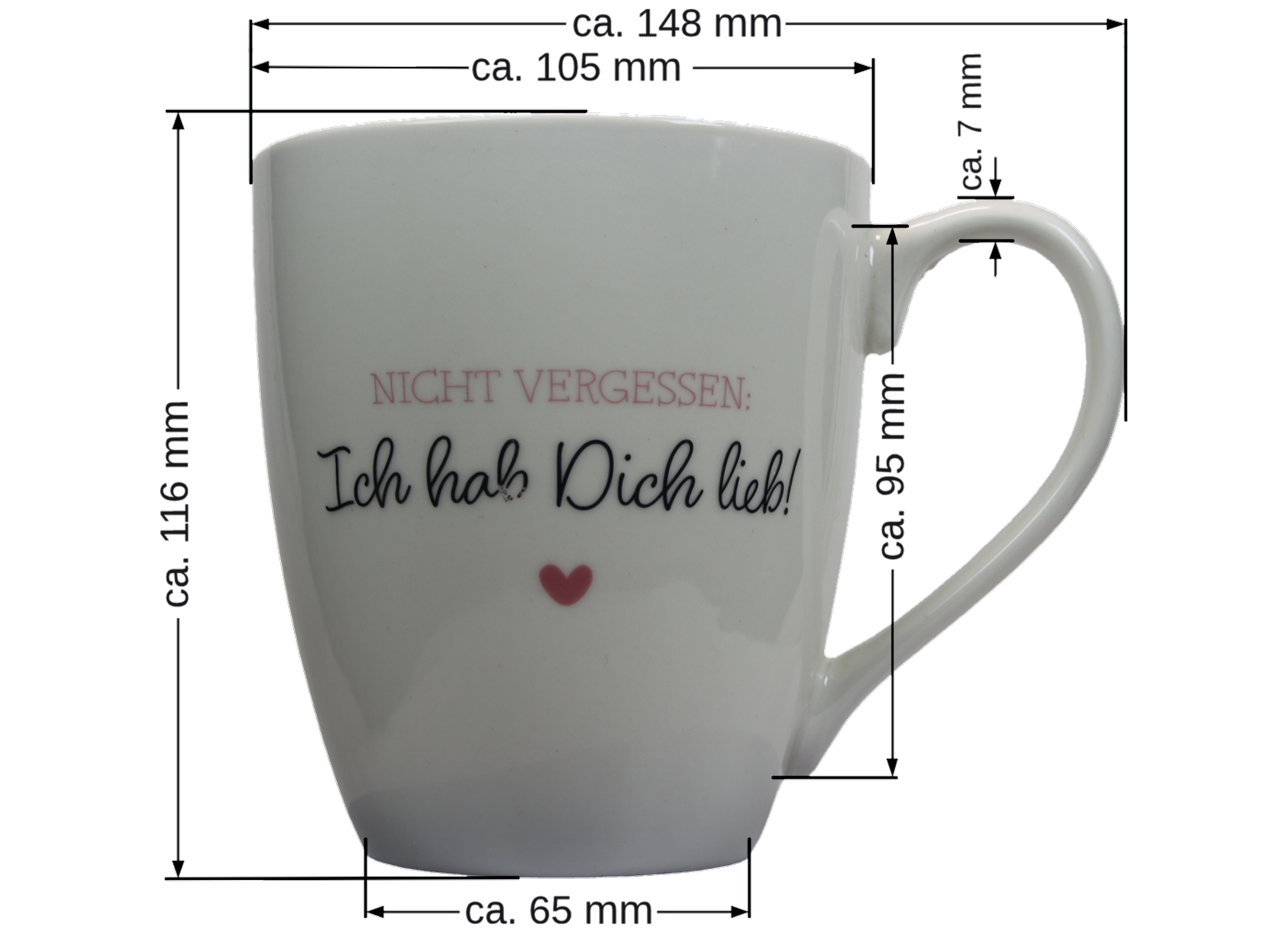 Jumbo Tasse XXL 550 ml mit Schriftzug "Nicht vergessen: Ich hab Dich lieb"