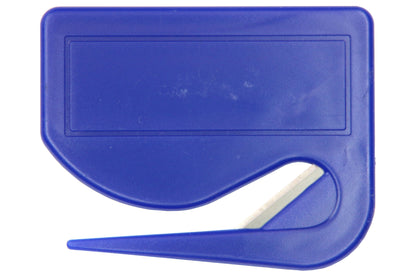 10 Stück Brieföffner mit integrierter Klinge aus Kunststoff und Werbefeld blau 70x55x3 mm