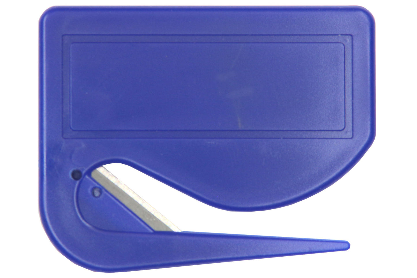10 Stück Brieföffner mit integrierter Klinge aus Kunststoff und Werbefeld blau 70x55x3 mm