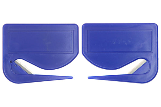 5 / 10 St. Brieföffner mit integrierter Klinge aus Kunststoff und Werbefeld blau 70x55x3 mm
