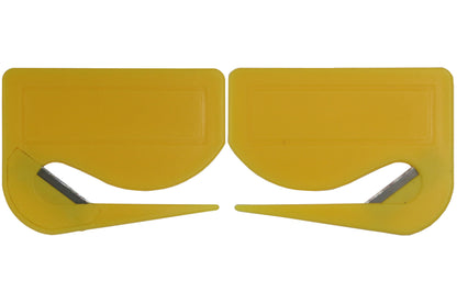 10 Stück Brieföffner mit integrierter Klinge aus Kunststoff und Werbefeld gelb 70x55x3 mm