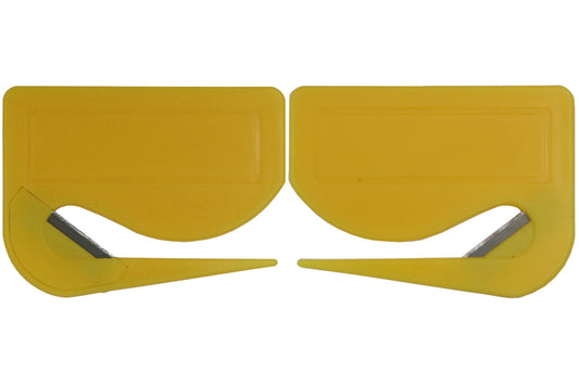 5 / 10 St. Brieföffner mit integrierter Klinge aus Kunststoff und Werbefeld gelb 70x52x3 mm