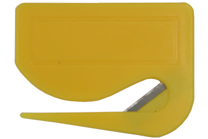 10 Stück Brieföffner mit integrierter Klinge aus Kunststoff und Werbefeld gelb 70x55x3 mm