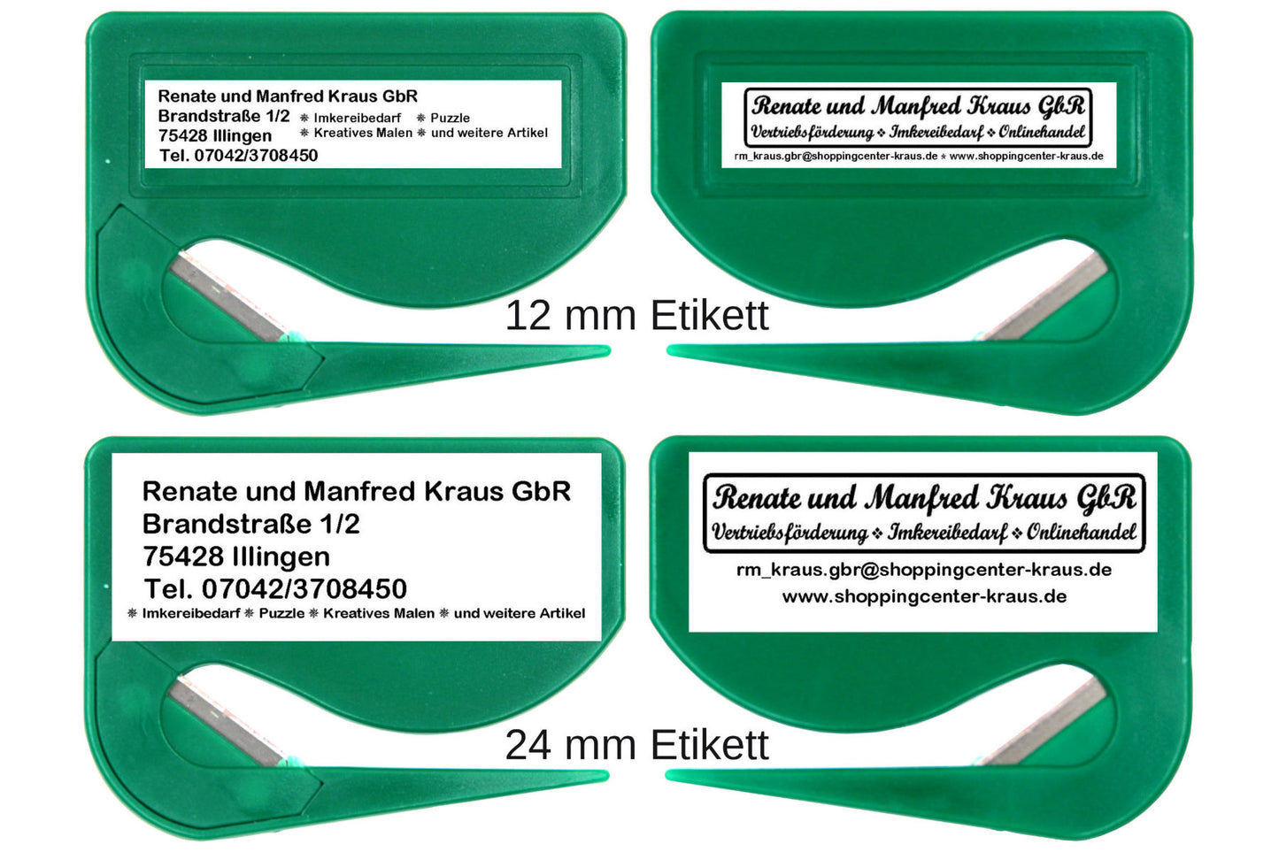10 Stück Brieföffner mit integrierter Klinge aus Kunststoff und Werbefeld grün 70x55x3 mm