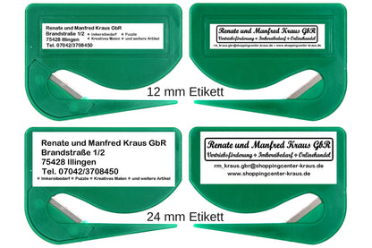 10 Stück Brieföffner mit integrierter Klinge aus Kunststoff und Werbefeld grün 70x55x3 mm