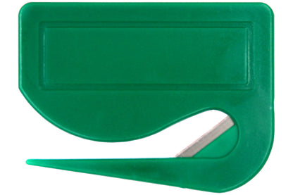 10 Stück Brieföffner mit integrierter Klinge aus Kunststoff und Werbefeld grün 70x55x3 mm