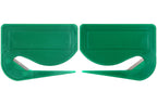 5 Stück Brieföffner mit integrierter Klinge aus Kunststoff und Werbefeld grün 70x55x3 mm