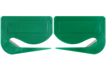10 Stück Brieföffner mit integrierter Klinge aus Kunststoff und Werbefeld grün 70x55x3 mm