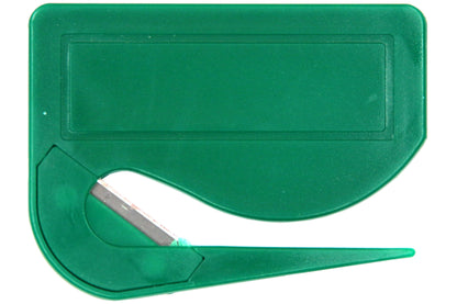 10 Stück Brieföffner mit integrierter Klinge aus Kunststoff und Werbefeld grün 70x55x3 mm