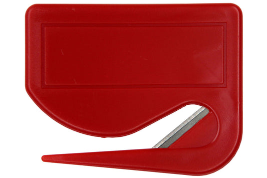 5 / 10 St. Brieföffner mit integrierter Klinge aus Kunststoff und Werbefeld rot 70x55x3 mm