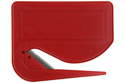 10 Stück Brieföffner mit integrierter Klinge aus Kunststoff und Werbefeld rot 70x55x3 mm