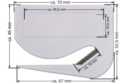 5 Stück Brieföffner mit integrierter Klinge aus Kunststoff und Werbefeld weiß 70x55x3 mm