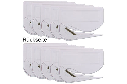 10 Stück Brieföffner mit integrierter Klinge aus Kunststoff und Werbefeld weiß 70x55x3 mm (Kopie)
