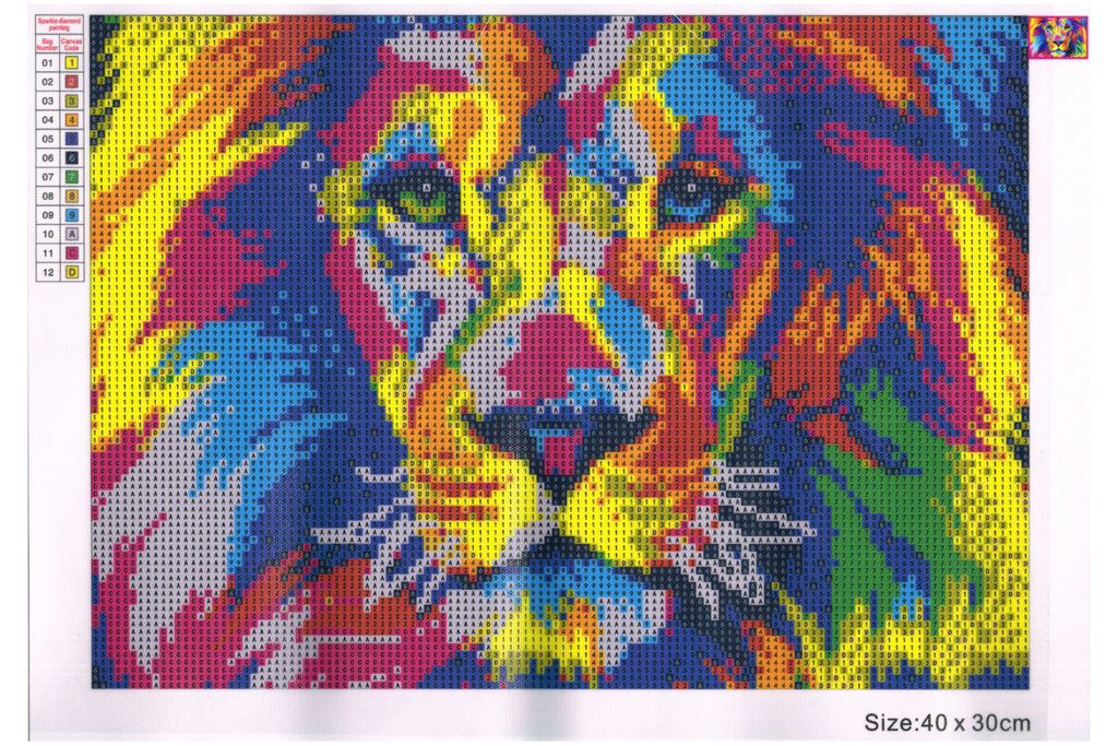 Löwenkopf in Multicolor mit 12 Farben Diamond Painting 40 x 30 cm CR2011-21GE