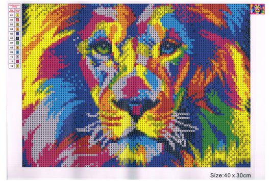 Löwenkopf in Multicolor mit 12 Farben Diamond Painting 40 x 30 cm CR2011-21GE