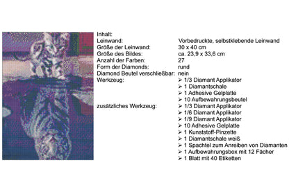 Katze spiegelt als Tiger Diamond Painting  27 Farben 300 x 400 mm CWB01224