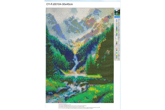 Wasserfall im Gebirgstal Diamond Painting 30 Farben 300 x 400 mm  CY-FJ00104
