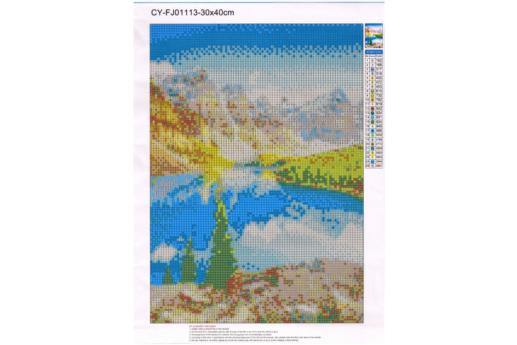 Bergsee vor Gebirgszug Diamond Painting 25 Farben 30 x 40cm  CY-FJ01113