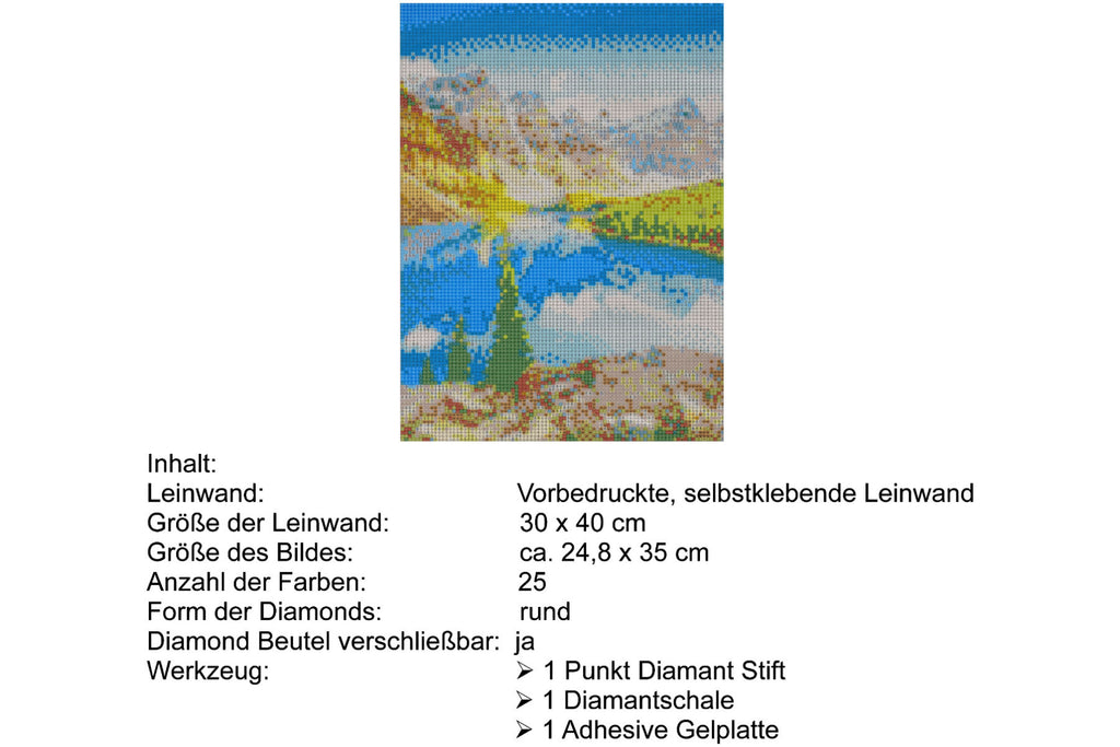 Bergsee vor Gebirgszug Diamond Painting 25 Farben 30 x 40cm  CY-FJ01113