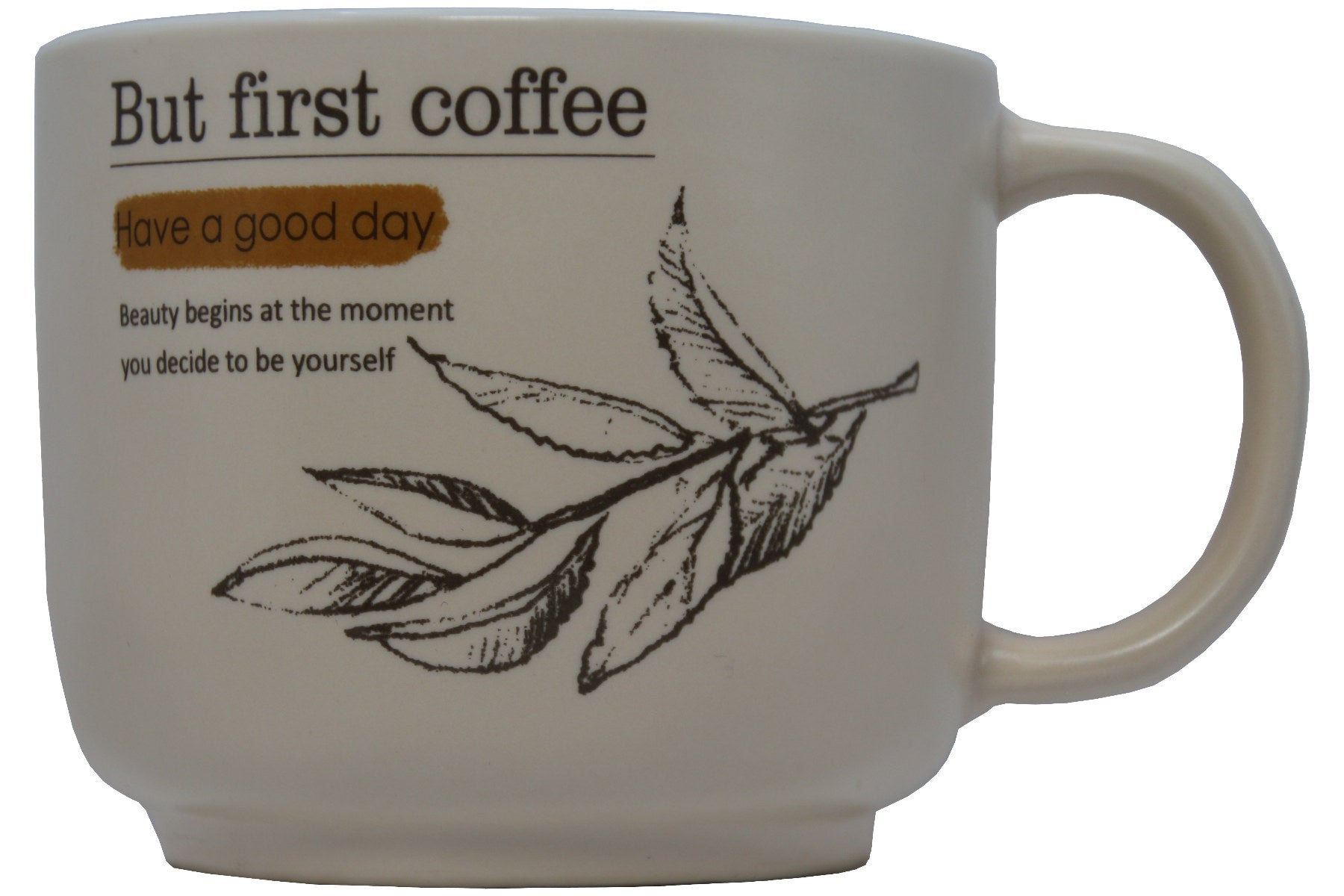 Jumbo Tasse XL 400 ml cremefarbig mit Schriftzug "But First Coffee"