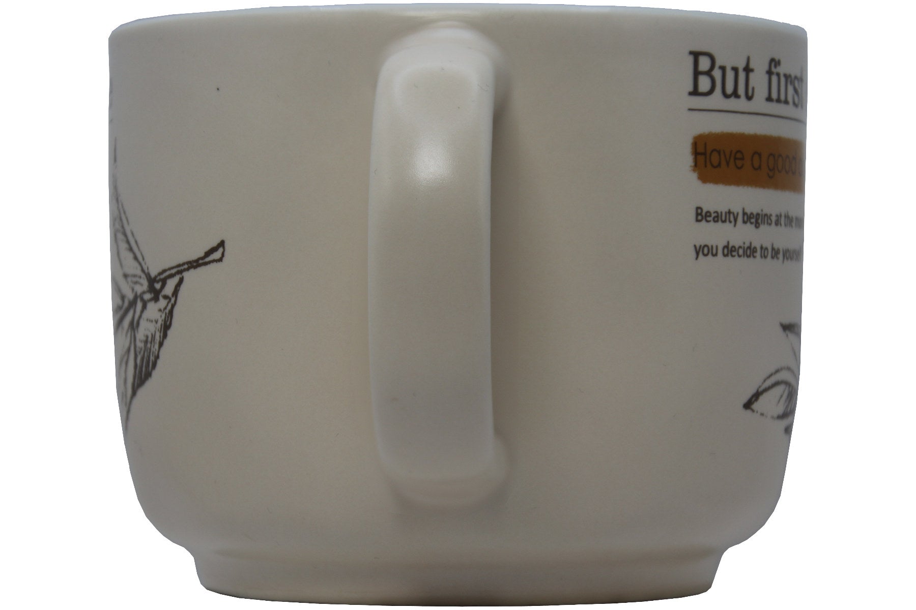 Jumbo Tasse XL 400 ml cremefarbig mit Schriftzug "But First Coffee"