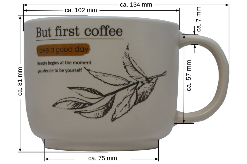 Jumbo Tasse XL 400 ml cremefarbig mit Schriftzug "But First Coffee"