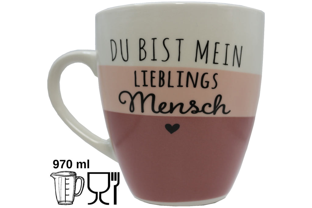 Jumbo Tasse XXL 970 ml "Du bist mein Lieblingsmensch" weiß/altrosa/brombeere